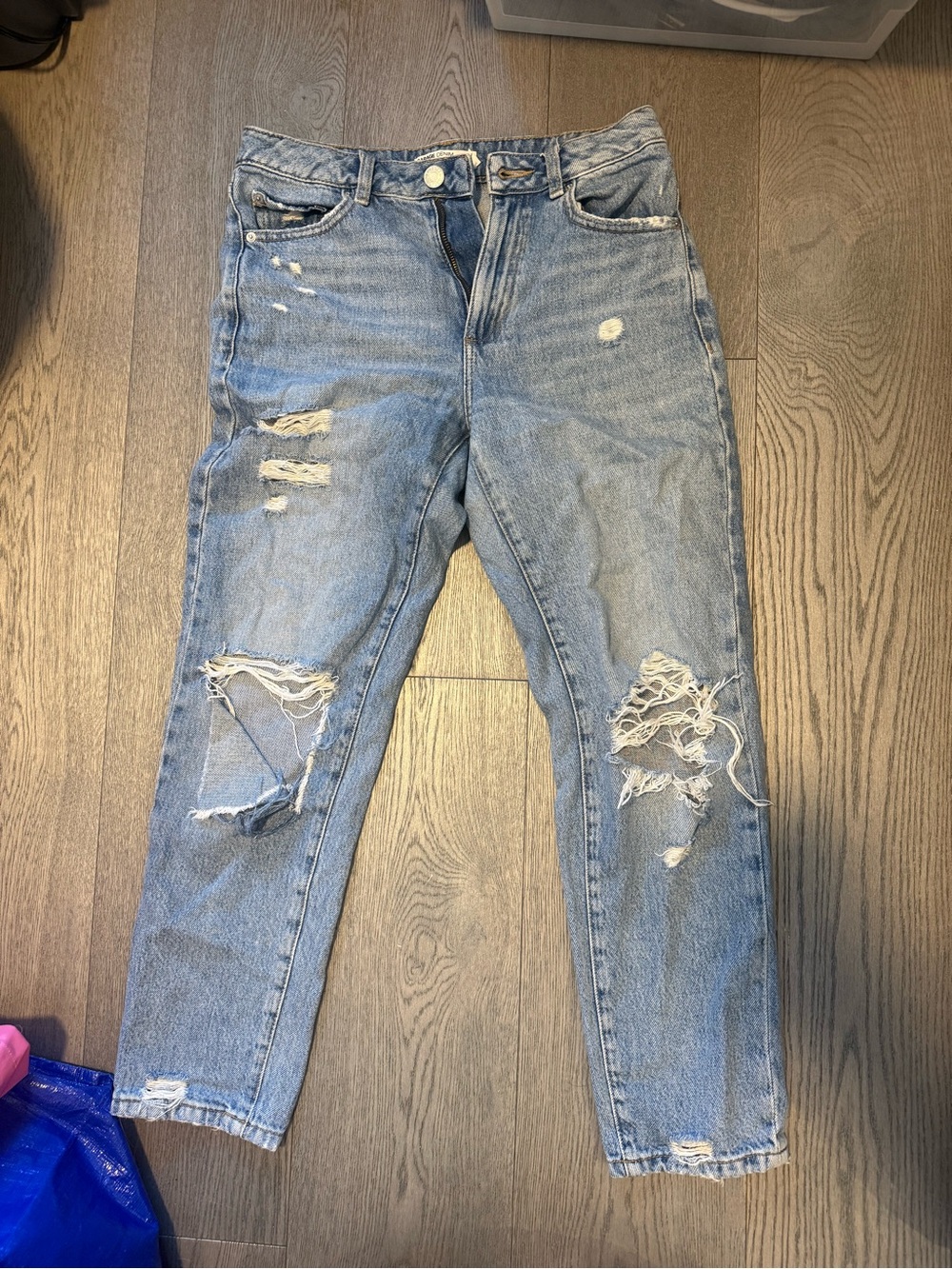 Garage Distressed Boyfriend Jeans - Light Blue